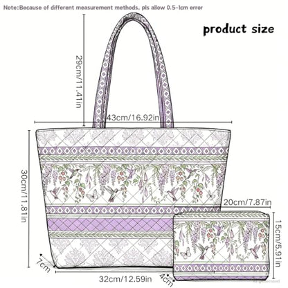 Quilted Tote Bag 2 Pack, Women's Tote Handbags for Work Travel - color: Soft Lavender Purple