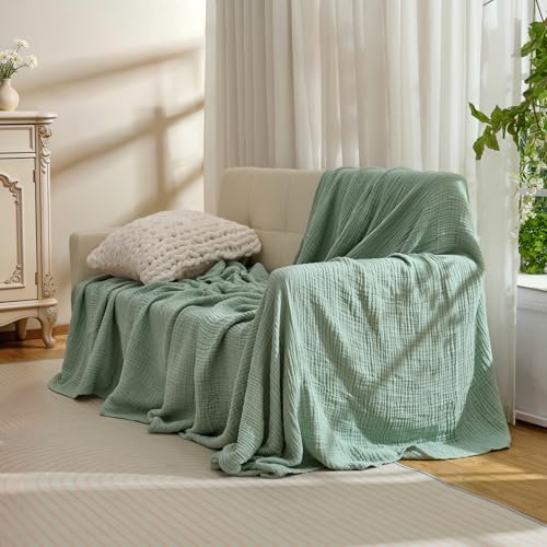 100% Cotton Muslin Blanket for Adult 70x80 4-Layers Gauze Throw - color: Sage Green, size: 70x80 inch