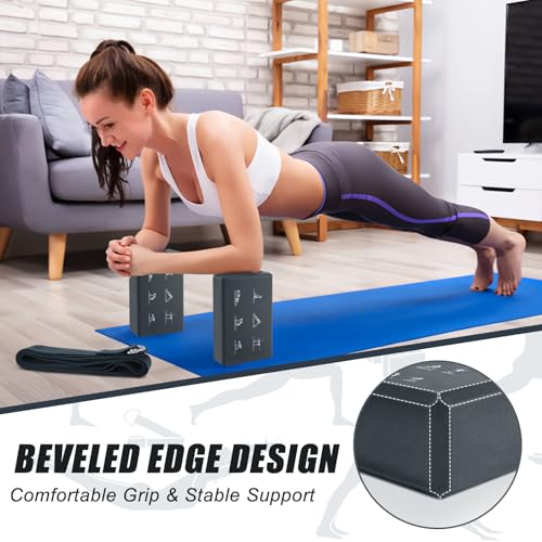 RETON Yoga Blocks Set with Straps, High Density Yoga Bricks, Lightweight EVA Foam Pilates Block, 2 Yoga Blocks with 2 Straps for Yoga, Pilates, Fitness, Stretching and Toning - color: Gray