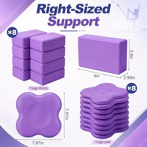 Thenshop 16 Pcs Yoga Blocks and Knee Pads Set Put Nonslip EVA Foam Yoga Blocks Bulk Less Weight on Wrists Women Men Pilates Exercise Balance Stretching Meditation for Gym Studio Gift Supplies