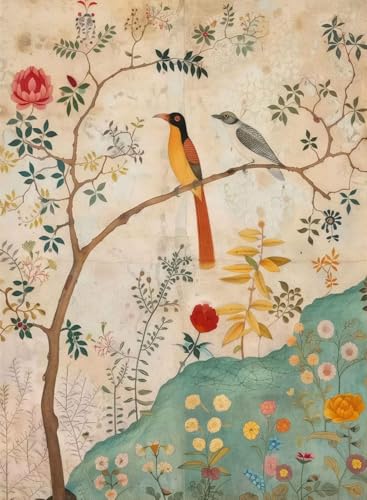 Vintage Birds Flowers Paint by Numbers Kit for Adults Canvas, Frameworkless | Easy Adult Paint by Number Kits on Canvas DIY Persian Birds Flowers Painting for Beginners Art by Numbers for Home Wall Decor - color: YH03377