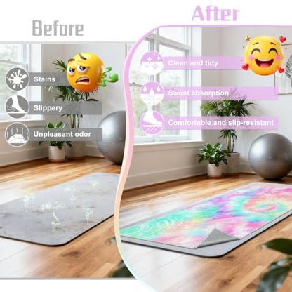 Yoga Mat Towel,Hot Yoga Towel High-Definition Pattern,Machine Washable with Ultra-Absorbent Yoga Towels for Hot Yoga Non Slip for Fitness,Exercise,Pilates,72 x 27 in,Pink and Green Gradient - color: Pink and Green Gradient