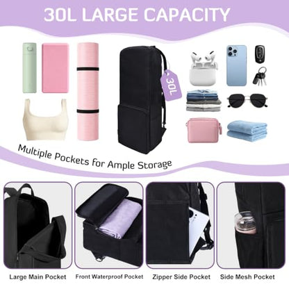 INFANZIA Yoga Mat Carrier Bag,30L Waterproof Tote with Shoulder Strap - color: Black