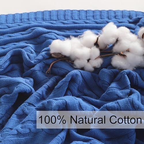NTBAY Cotton Cable Knit Throw Blanket, 51 x 67, Cobalt Blue - color: Cobalt Blue, size: Throw(51"x67")