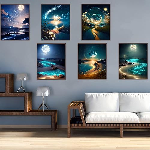 DOTZSO 6 Pack Diamond Painting Adult 5D Diamond Painting Kit DIY Full Diamond Art kit with Crystal Art and Craft for Beginners 12x16 Inches (Moon Lake) - color: AB Moon Lake