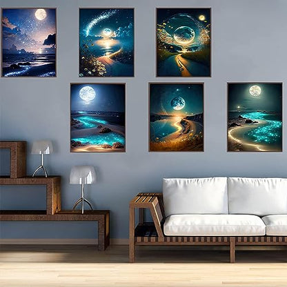 DOTZSO 6 Pack Diamond Painting Adult 5D Diamond Painting Kit DIY Full Diamond Art kit with Crystal Art and Craft for Beginners 12x16 Inches (Moon Lake) - color: AB Moon Lake
