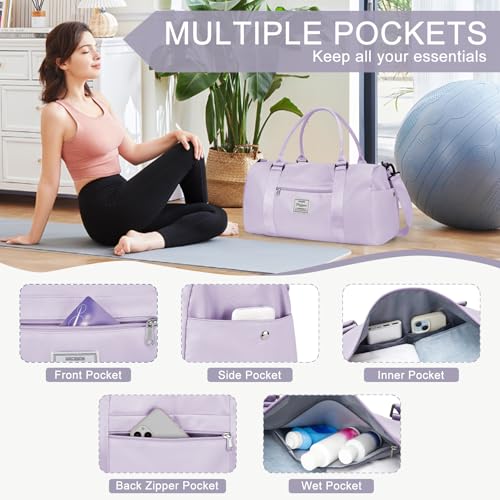 Gym Bag for Women Men with Shoes Compartment,Sports Duffle Bag Personal item travel Duffel Bags Tote Bag Small Carry on Weekender Overnight Bag Workout Dance Bag Hospital Holdalls Light Purple - color: A13-Light Purple