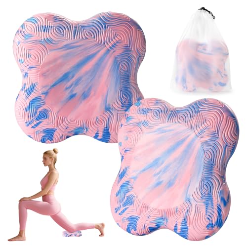 2 Pack Yoga Knee Pads Mat Set - Extra Thick Foam Kneeling Pad Cushion for Knees, Elbows, Wrists, Head - Yoga Essentials for Women Men, Non-Slip Pilates, Meditation, Floor Workouts - color: Pink&Blue