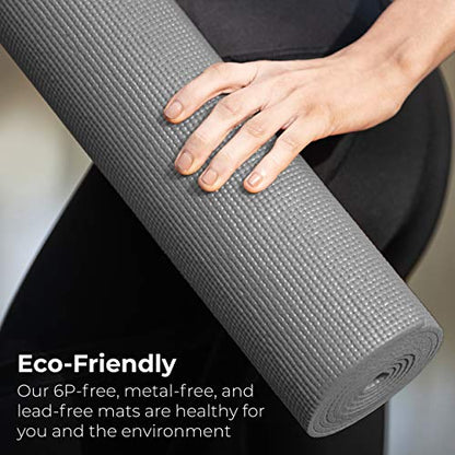 Bulk Yoga Mats, 10 Pack, 4mm Thick, 68x24in | Bulk Non Slip Exercise Mats for Workout, Stretching, Fitness - Wholesale Non Toxic Gym Mats for Home, Schools and Studios - color: Gray