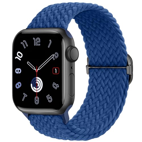 Braided Stretchy Nylon Band Compatible for Apple Watch Bands Women Men - color: Navy, size: 44mm/45mm/46mm/49mm