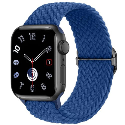Braided Stretchy Nylon Band Compatible for Apple Watch Bands Women Men - color: Navy, size: 44mm/45mm/46mm/49mm