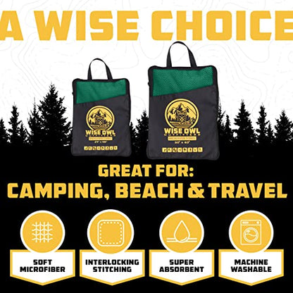 Wise Owl Outfitters Microfiber Camping Towel - Quick Dry Towel for Travel, Backpacking, Hiking, Beach, Gym & Yoga - Compact, Fast Drying & Lightweight - color: Dark Green, size: Large (24x48) + Washcloth (12x12)