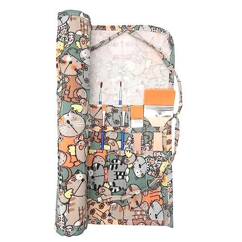 Funny live Paint Brush Holder Art Supplies, Artist Paint Brush & Storage Organizer Roll-Up Case Bag, Protect Acrylic Oil Watercolor Paintbrushes (Kitten 22 Slot Pockets) - color: Kitten 22 Slot Pockets