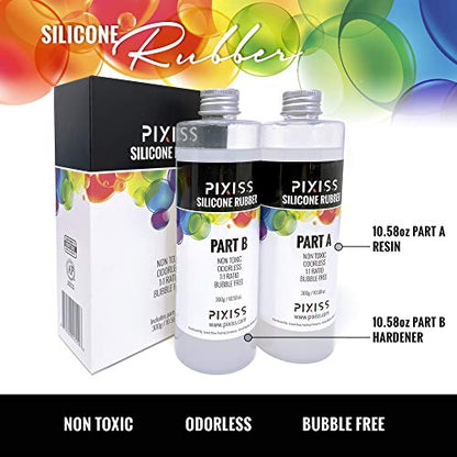 Pixiss Silicone Mold Making Kit Liquid Silicone Rubber Bubble Free Translucent Clear Mold Making Silicone-Mixing Ratio 1:1-Molding Silicone for Resin Molds,Silicone Molds DIY(21.16oz) - size: 0.6kg Kit