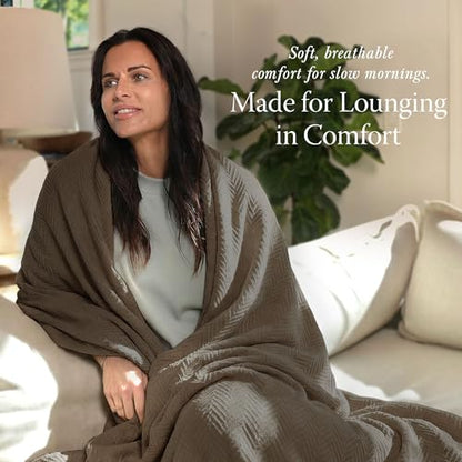 Threadmill Luxury 100% Cotton Queen Herringbone Blanket, Espresso - color: Espresso, size: Queen (90" x 92")
