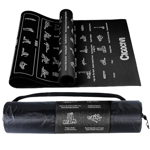 Instructional Yoga Mat with Poses and Stretches Printed On It - color: 블랙.