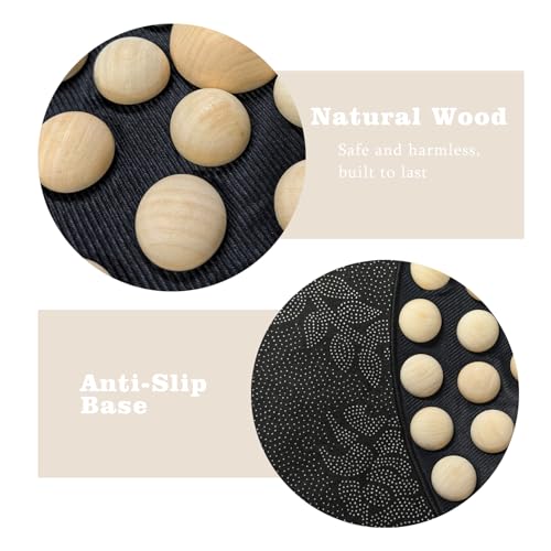 Wooden Acupressure Foot Massager Mat, Reflexology Pad for Pain & Stress | Round mat with 126 natural wooden beads on soft fabric. Relieves stress, improves circulation & eases tired feet. - color: Wood-round