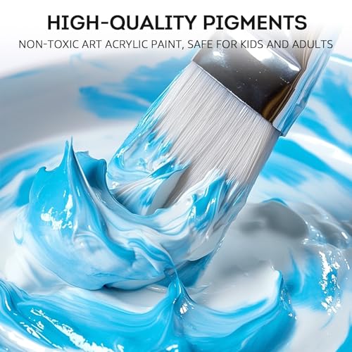 ABEIER Bulk Acrylic Paint Set, 20 Colors x 8.45 oz, Non-Toxic | Rich pigments, Matte finish,Thick consistency, smooth blending, waterproof when dry, palette knife and sponge included - color: 20 Colors