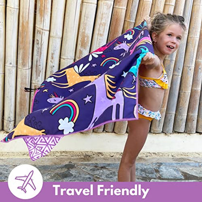 ECCOSOPHY Microfiber Kids Toddler Beach Towel, Quick Dry, Sand Free, 60x30 - color: Unicorns
