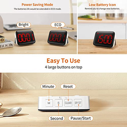 Digital Kitchen Timer, Magnetic Large Display for Cooking & Classroom - color: Dark Red