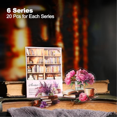 120 Pcs Vintage Literary Stickers for Scrapbooking, Journaling | PET material with book, scroll, typewriter, quill and floral designs for junk journals, collage and card making - color: Aroma of Books