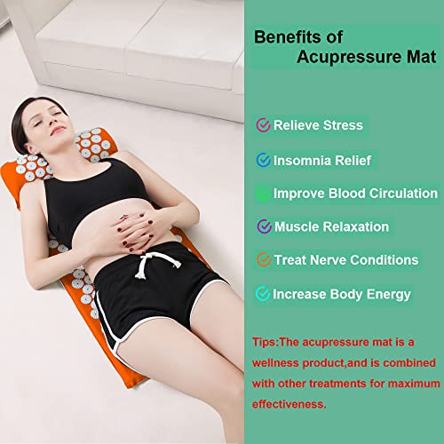 XiaoMaGe 28.7" Acupressure Mat and Pillow Set with Carry Bag (Orange) - color: Orange