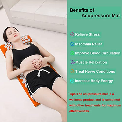 XiaoMaGe 28.7" Acupressure Mat and Pillow Set with Carry Bag (Orange) - color: Orange