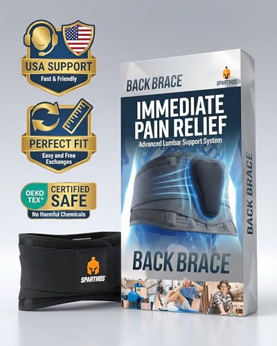 Sparthos Back Brace for Women & Men, Sciatica, Lower Back Pain - Black-L - color: Black