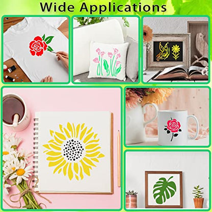 80 Pcs 4 x 4 Inch Stencils for Painting on Wood, Reusable Flower Butterfly Bird Bee Plastic Stencils DIY Craft Paint Template Set for Wall Home Decor - style: Flower