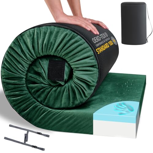 HomeMate Memory Foam Camping Mattress Pad: Portable Car Sleeping Pad | Roll Up Floor Mattress for Camping Cot Tent Truck Travel, Non-Slip Waterproof Sleeping Mat for Adults Guests - color: Dark Green, size: Cot / 72*24*3