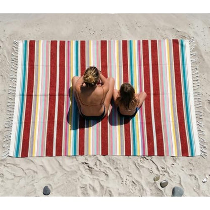 Open Road Goods Authentic Mexican Serape Blanket – 100% Cotton Falsa Throw - Multi-Color Handmade Blanket/Classic Striped Falsa Beach Blanket (Red/Rust) - color: Red/Rust