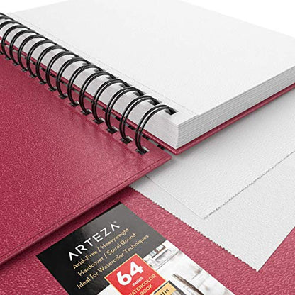 ARTEZA Watercolor Sketchbook, 3-Pack, 64 Pages Each, 5.5 x 8.5 Inches, Pink Hardcover, 140-Pound Spiral-Bound Paper - color: Pink, size: 5.5x8.5 inch - 3 pack