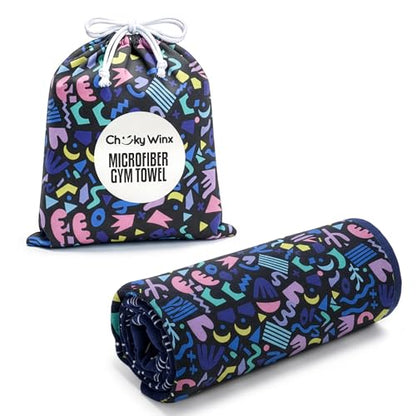 CHEEKY WINX Microfiber Gym Towel – Highly Absorbent Microfiber Sweat Towel, Quick-Dry Lightweight Design, Odour-Resistant Fabric, Matching Carry Bag, Blackfiesta, Large (120 x 60 cm) - color: Black Fiesta, size: Large