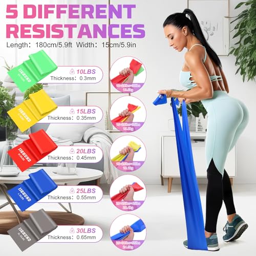 5 Pcs Resistance Bands, Professional Exercise Bands Elastic Stretch Bands for Fitness Yoga Pilates Stretching Strength Training, Workout Bands for Women and Men Home Gym - color: Gray, blue, red, yellow, green, size: 1.8m