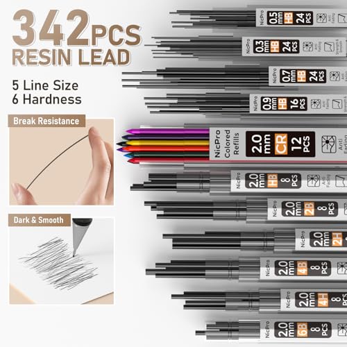 Nicpro 37PCS Gold Art Mechanical Pencil Set, 0.3/0.5/0.7/0.9/2mm Point | 360 Lead Refills(6B 4B 2B HB 2H 4H) 4 Erasers+18 Eraser Refills, Full Metal, School Supplies for Sketching Drawing Drafting - color: Gold, style: 0.3 0.5 0.7 0.9 2.0