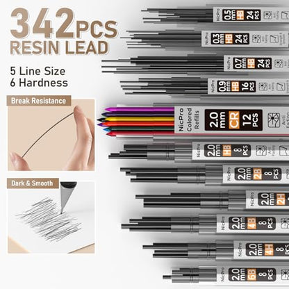 Nicpro 37PCS Gold Art Mechanical Pencil Set, 0.3/0.5/0.7/0.9/2mm Point | 360 Lead Refills(6B 4B 2B HB 2H 4H) 4 Erasers+18 Eraser Refills, Full Metal, School Supplies for Sketching Drawing Drafting - color: Gold, style: 0.3 0.5 0.7 0.9 2.0