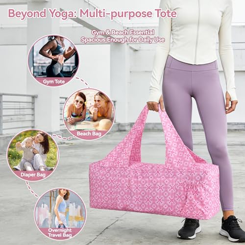 BOULDER BEE Yoga Mat Bag with Wet Pocket, Large Yoga Mat Carrier Fits All Your Stuff, Personalized Yoga Gifts, Gym Tote Bag for Women - color: Deep Pink