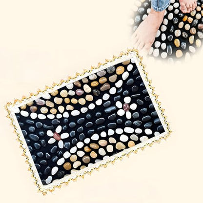 Acupressure Mat Foot Massager, Reflexology Pad with Natural Pebble Stones | Natural cobblestone foot massager mat with flexible base & lace border. Stimulates acupoints for pain relief & relaxation - color: Pebble-flower