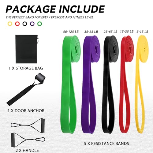 Resistance Bands, 5 Pack Pull-up Bands, Fabric Resistance Bands for Legs, Workout Bands, Exercise Bands Set for Fitness, Working Out, Body Stretching, Physical Therapy