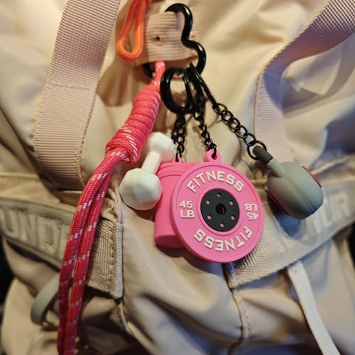 Fitness Keychain Barbell Dumbbell Keychain Bag Purse Charms Gym Lovers Fitness Enthusiast Gift Bag backpack Charms - color: Pink