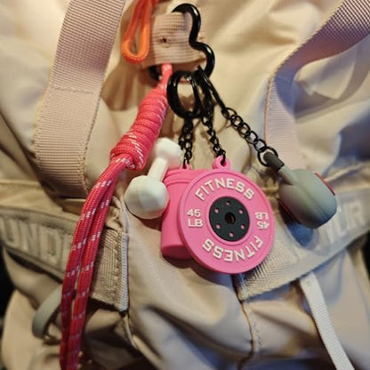 Fitness Keychain Barbell Dumbbell Keychain Bag Purse Charms Gym Lovers Fitness Enthusiast Gift Bag backpack Charms - color: Pink