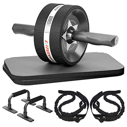 Ab Roller Wheel for Abs Workout with 2 Knee Pads for Home Gym - color: Black