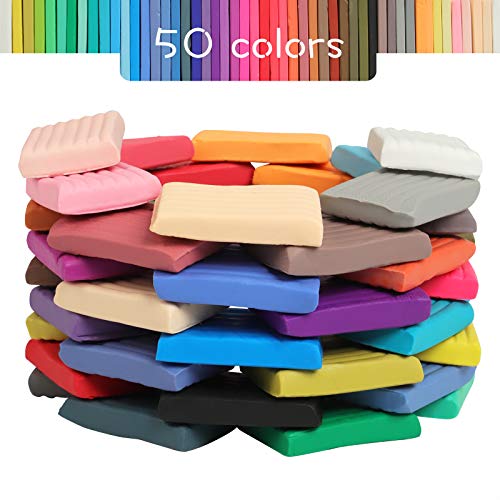 Aestd-ST Polymer Clay Kit 50 Colors, Oven Bake Modeling Clay for Kids | DIY Starter Kit, 20 Sculpting Tools & Accessory, Easy to Shape, Non-Sticky, Colorful, Storage Box, Gift for Kids & Artists - color: 50 Colors A