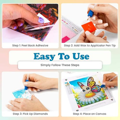 Modern Merch Small Diamond Art Packs Butterfly Deer & Penguin, Animal Diamond Dots for Adults, Jewel Art Painting Kits, Mini Gem Arts and Crafts for Adults, Round Drill 3 Pack Partial Drill - color: Butterfly Penguin Deer