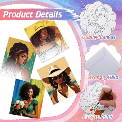 Zhanmai Afro Queen 88 Pcs 8 x 10 Inch Pre Drawn Canvas for Painting Kit Pre Stretched Canvas for Sip and Paint Party Favor Coloring DIY Virtual Party Birthday Gifts Adult's Date Night - style: Afro Queen