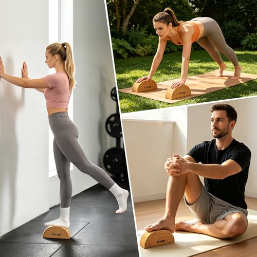 YIGUO Cork Yoga Blocks, Half Moon Calf Stretcher for Plantar Fasciitis Relief, Yoga Block for Balance & Mobility, Calf Raise Block
