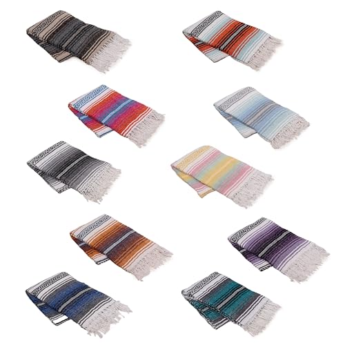 Cozumel Bulk Mexican Yoga Blanket, 10 Pack, Assorted | Authentic Yoga Blanket Woven in Mexico - Serape Throw Blanket for Studio, Outdoor Picnic, Camping, Saddle, Bed/Home Decor - color: Assorted (Colors May Vary)
