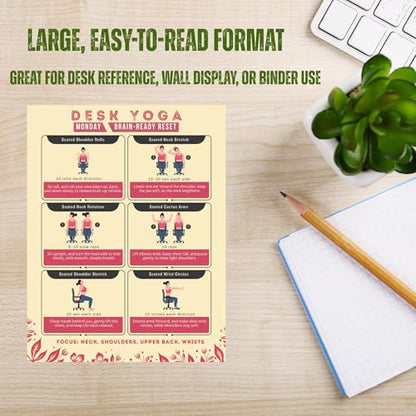 Desk Yoga 7-Day Seated Stretching Routine – Chair Yoga Workout Charts, Office Exercise Program for Neck, Shoulders & Back, Daily Mobility & Stretch Guide for Home or Work