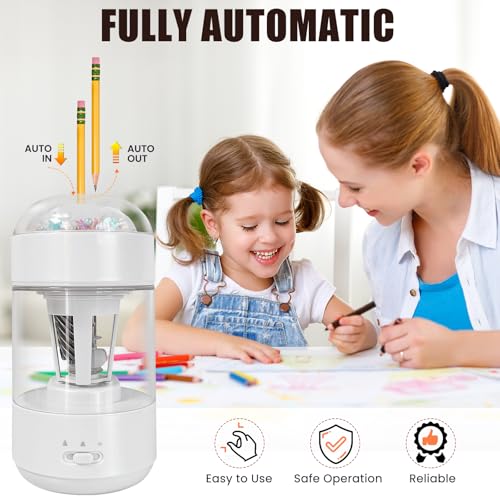 Electric Pencil Sharpener(6-8mm), Fully Automatic Colored Pencil Sharpener for Kids with Auto in & Out Rechargeable Sharpener for Classroom//Office/Home Kids Gift - color: Yf8147_white