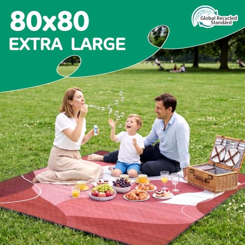 RYCHIC Waterproof Beach Blanket Picnic Outdoor Camping Mat Rug Women Christmas Xmas Birthday Gift Ideas Mother Day Mom Mama Mother Day Daughter Son Law Unique Who Have Everything Good Busy Useful - color: Abstract Brick Red